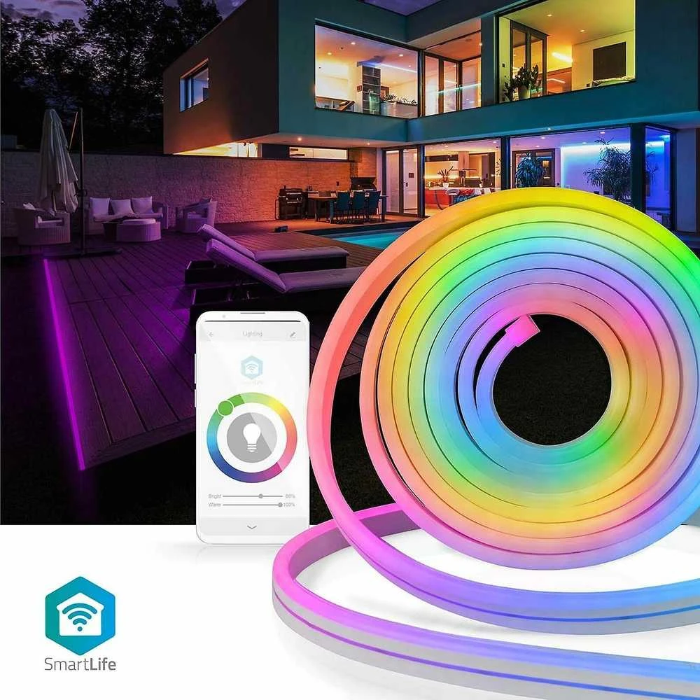 Nedis LED juostos komplektas NEON FLEX Wi-Fi, su pulteliu ir maitinimo šaltiniu 24V, 32W, 5m, 192lm/m, RGB IC skaitmeninė IP65