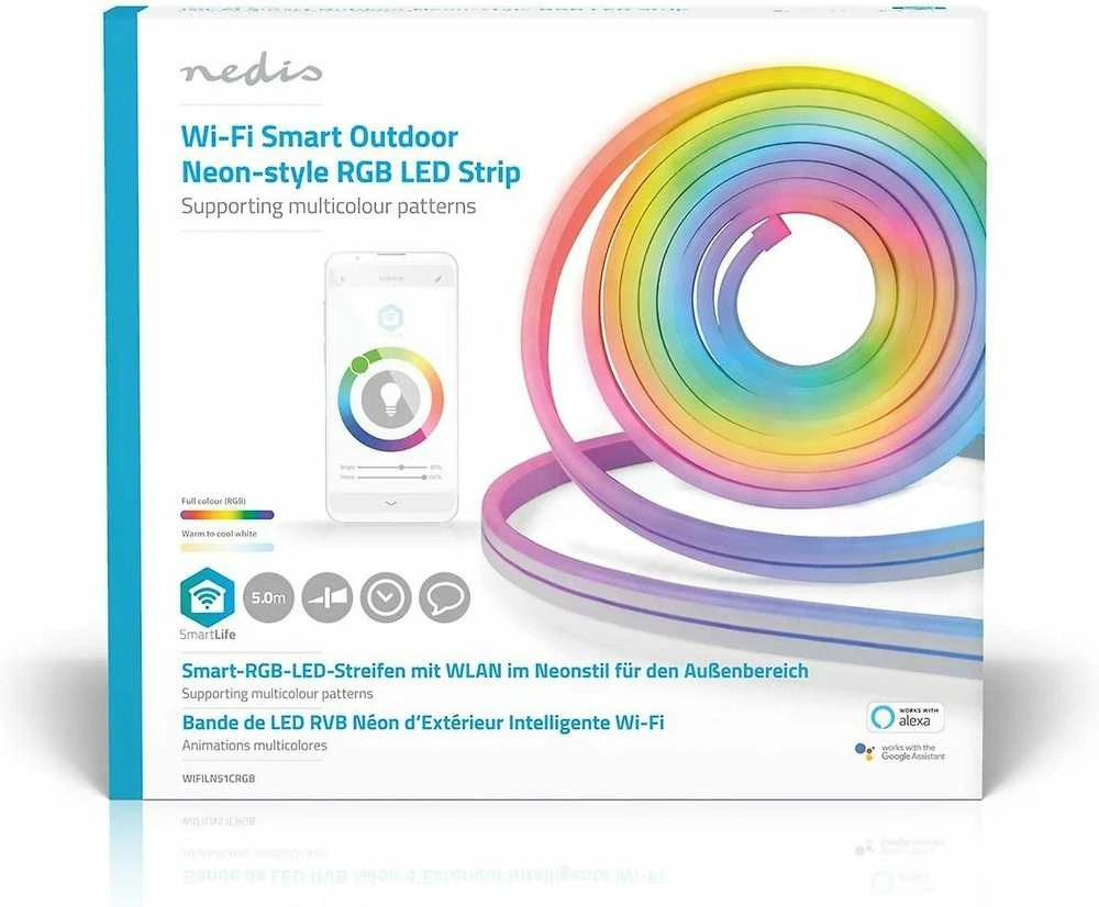 Nedis LED juostos komplektas NEON FLEX Wi-Fi, su pulteliu ir maitinimo šaltiniu 24V, 32W, 5m, 192lm/m, RGB IC skaitmeninė IP65