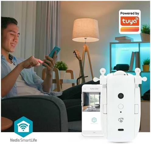 Nedis Vorhang Roboter Kabelanlage / U-Schiene | Horizontale Vorhänge | Batteriebetrieben / Stromversorgung über USB | 4000 mAh | Bluetooth® | Weiss