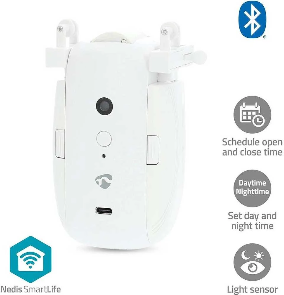 Nedis Vorhang Roboter Kabelanlage / U-Schiene | Horizontale Vorhänge | Batteriebetrieben / Stromversorgung über USB | 4000 mAh | Bluetooth® | Weiss