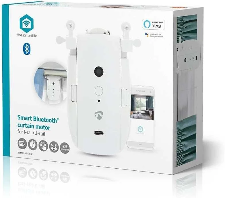 Nedis Vorhang Roboter Kabelanlage / U-Schiene | Horizontale Vorhänge | Batteriebetrieben / Stromversorgung über USB | 4000 mAh | Bluetooth® | Weiss