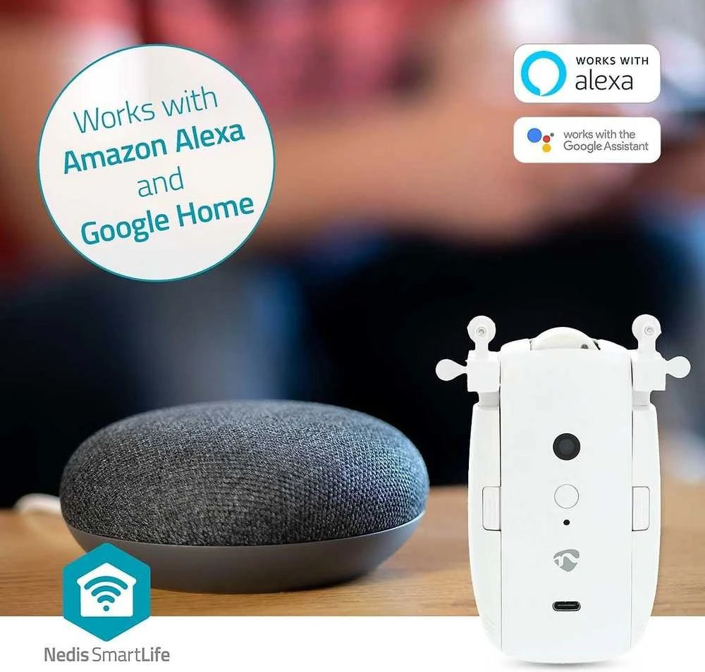 Nedis Vorhang Roboter Kabelanlage / U-Schiene | Horizontale Vorhänge | Batteriebetrieben / Stromversorgung über USB | 4000 mAh | Bluetooth® | Weiss