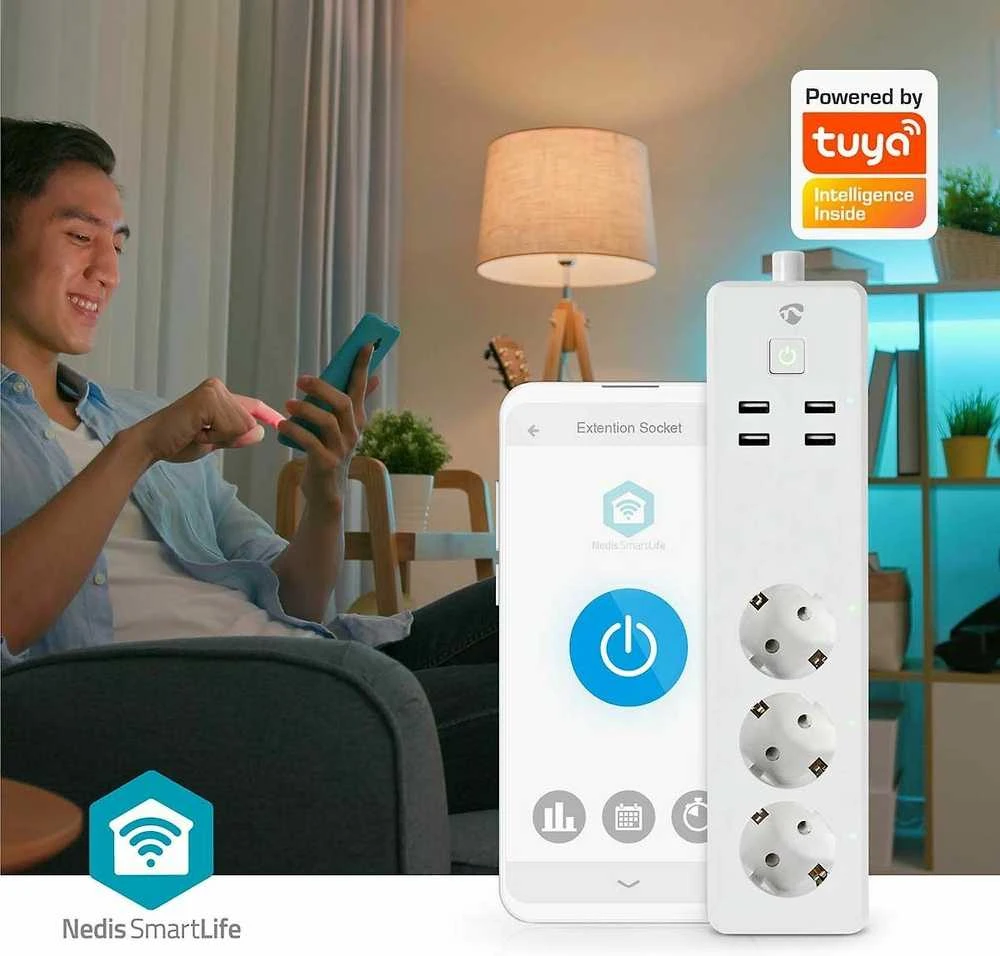 „Nedis Smartlife Power Strip“ – „Smartlife Power Strip“, WLAN, 3 x „Schutzkontakt“, 3680 W, 4 x USB