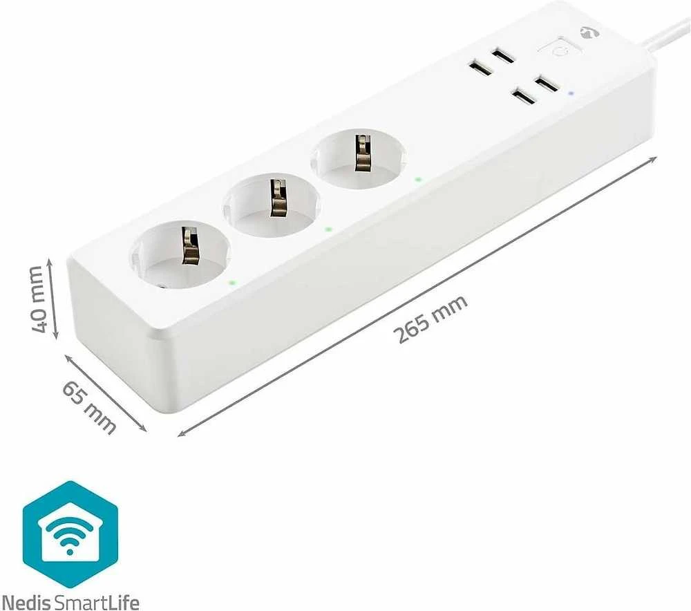 „Nedis Smartlife Power Strip“ – „Smartlife Power Strip“, WLAN, 3 x „Schutzkontakt“, 3680 W, 4 x USB
