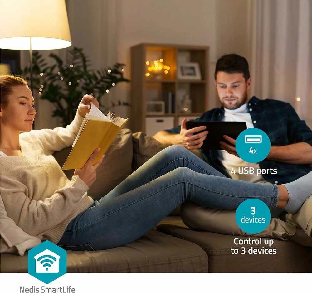 „Nedis Smartlife Power Strip“ – „Smartlife Power Strip“, WLAN, 3 x „Schutzkontakt“, 3680 W, 4 x USB