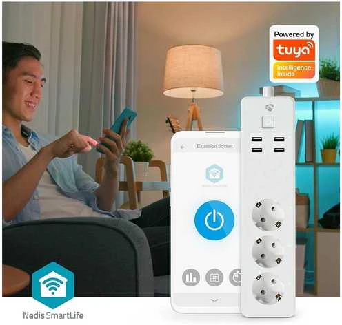 „Nedis Smartlife Power Strip“ – „Smartlife Power Strip“, WLAN, 3 x „Schutzkontakt“, 3680 W, 4 x USB