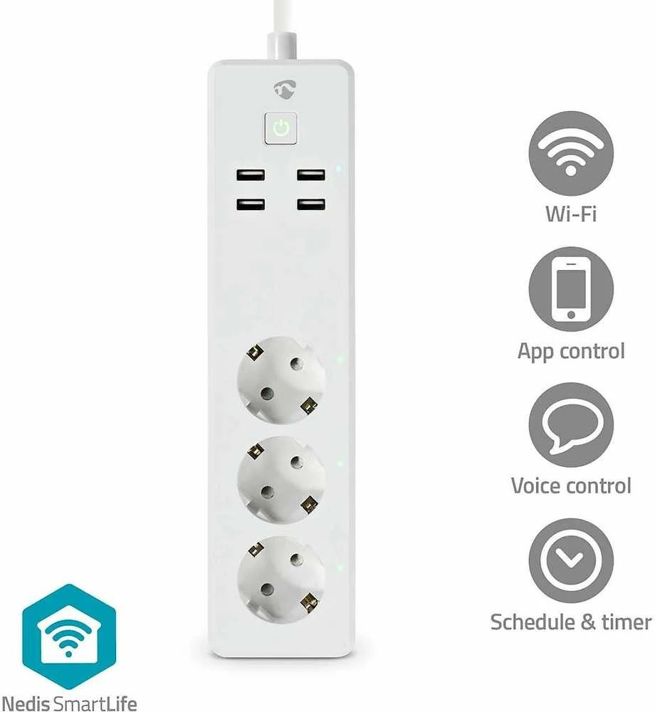 „Nedis Smartlife Power Strip“ – „Smartlife Power Strip“, WLAN, 3 x „Schutzkontakt“, 3680 W, 4 x USB