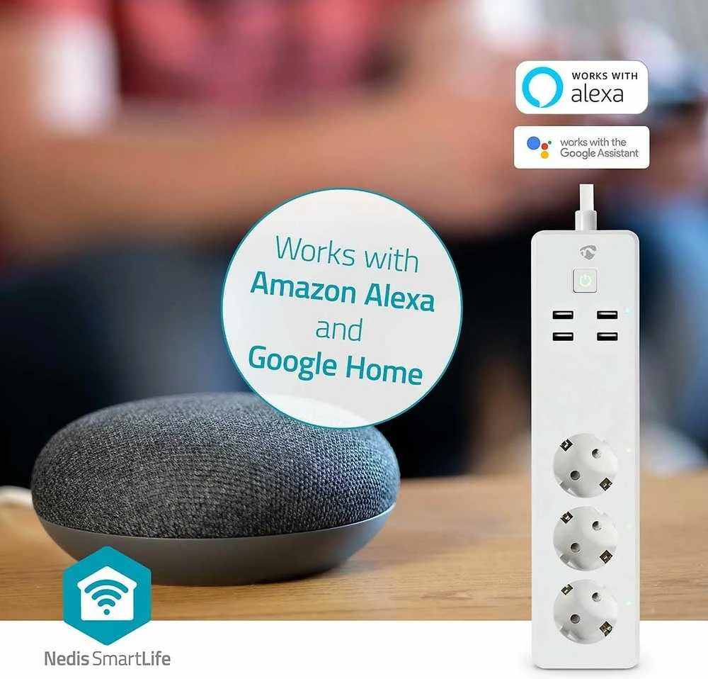 „Nedis Smartlife Power Strip“ – „Smartlife Power Strip“, WLAN, 3 x „Schutzkontakt“, 3680 W, 4 x USB