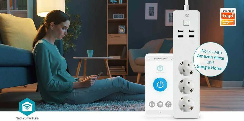 „Nedis Smartlife Power Strip“ – „Smartlife Power Strip“, WLAN, 3 x „Schutzkontakt“, 3680 W, 4 x USB