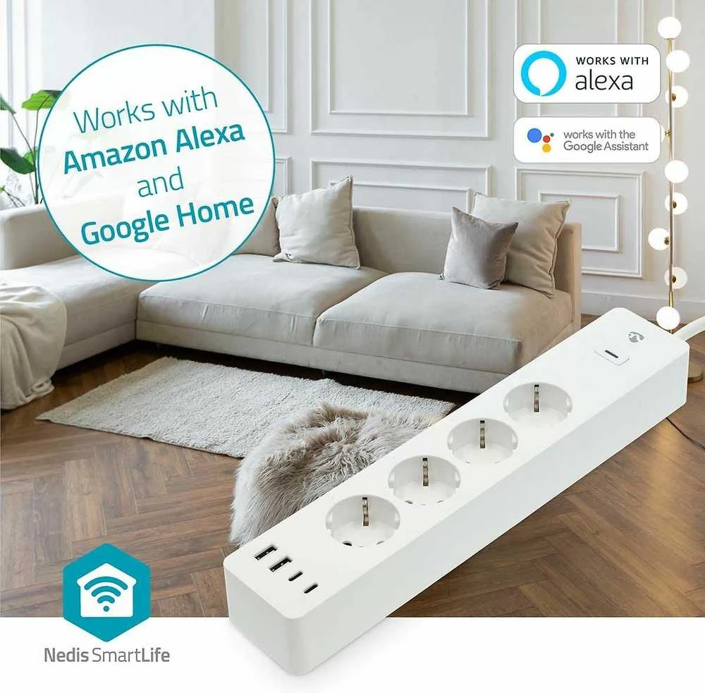 „Nedis SmartLife“ maitinimo ilgintuvas su „Wi-Fi“ | Hibridinis (CEE 7/7) / USB A / USB-C™ | 16 A | 3680 W | 2,00 m | 0–55 °C | „Android™“ / „IOS“ | „Weiss“
