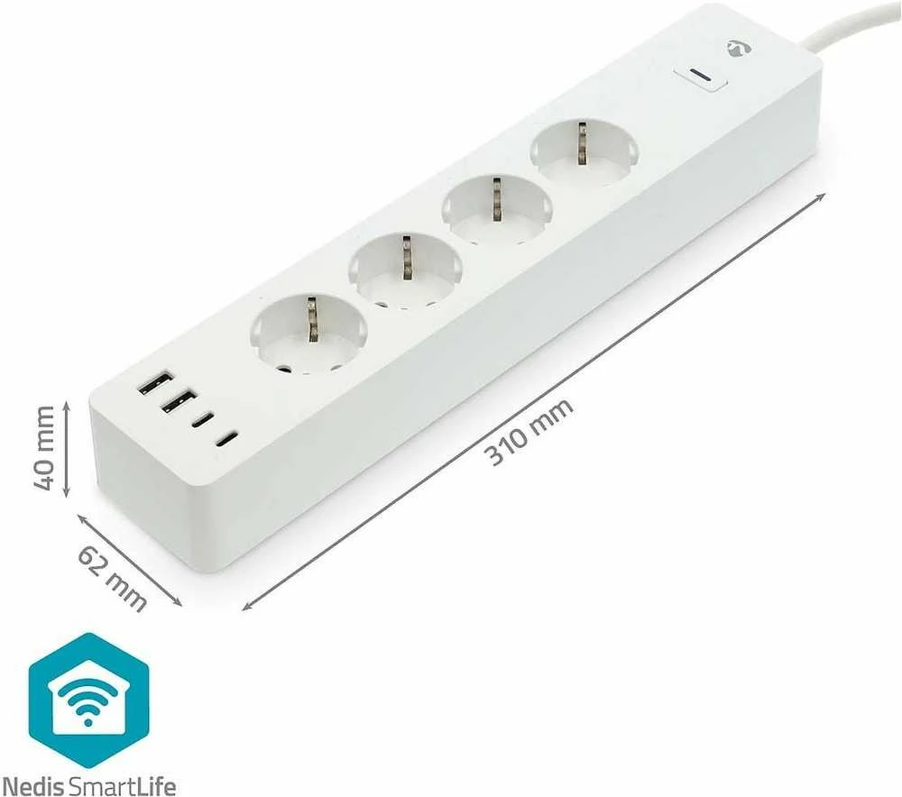 „Nedis SmartLife“ maitinimo ilgintuvas su „Wi-Fi“ | Hibridinis (CEE 7/7) / USB A / USB-C™ | 16 A | 3680 W | 2,00 m | 0–55 °C | „Android™“ / „IOS“ | „Weiss“