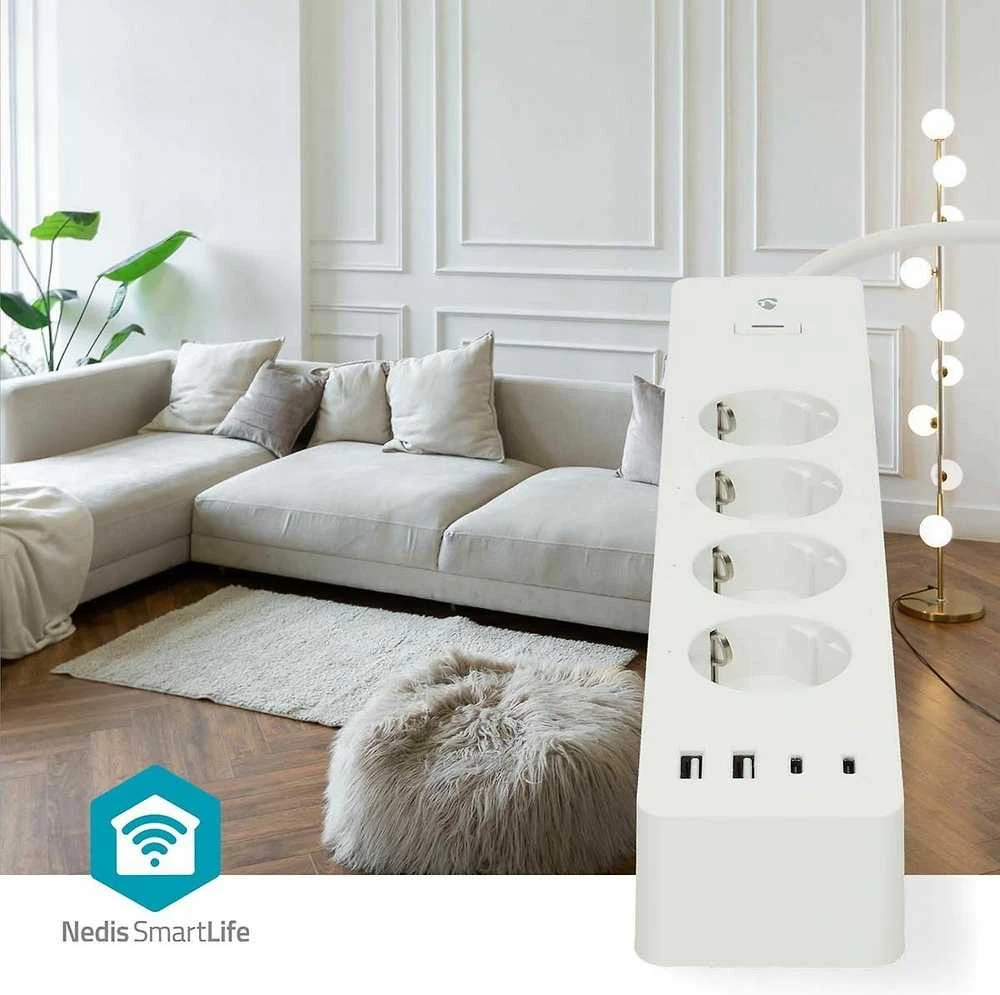 „Nedis SmartLife“ maitinimo ilgintuvas su „Wi-Fi“ | Hibridinis (CEE 7/7) / USB A / USB-C™ | 16 A | 3680 W | 2,00 m | 0–55 °C | „Android™“ / „IOS“ | „Weiss“