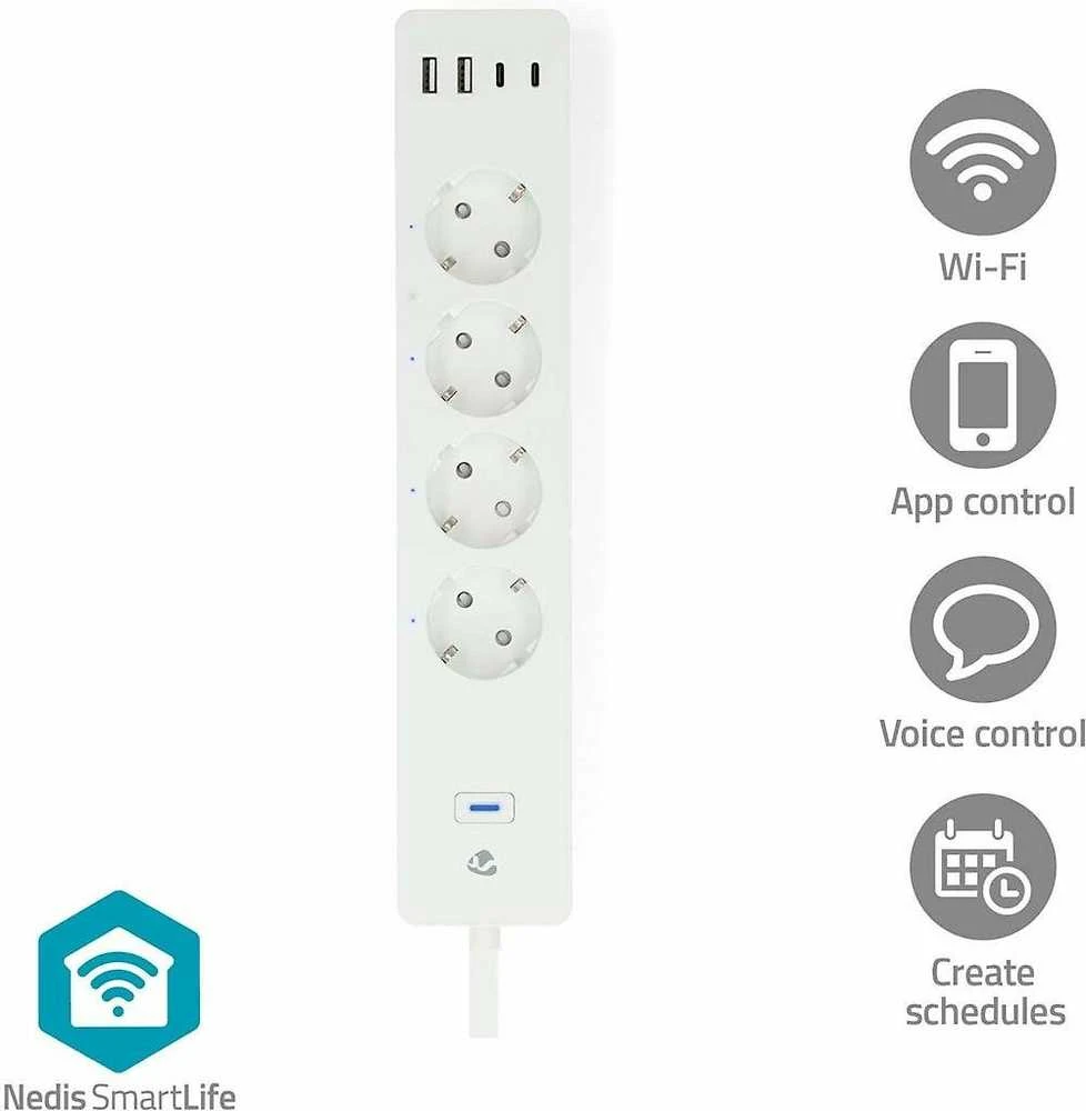 „Nedis SmartLife“ maitinimo ilgintuvas su „Wi-Fi“ | Hibridinis (CEE 7/7) / USB A / USB-C™ | 16 A | 3680 W | 2,00 m | 0–55 °C | „Android™“ / „IOS“ | „Weiss“
