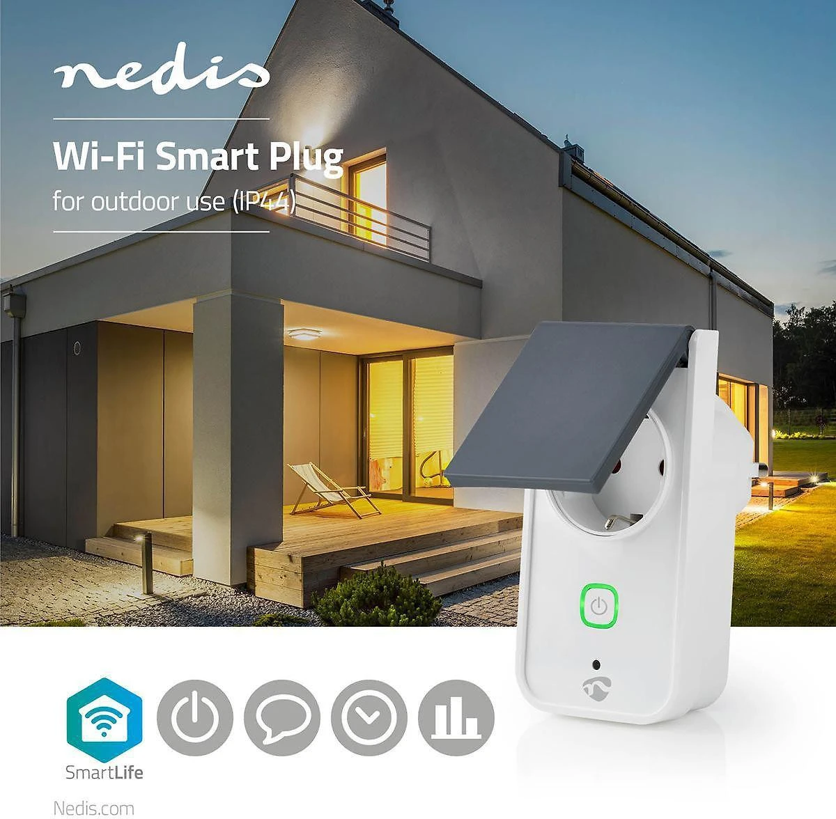 Nedis „SmartLife WIFIPO120FWT“ išmanusis lizdas, 16 A, 3680 W, IP44