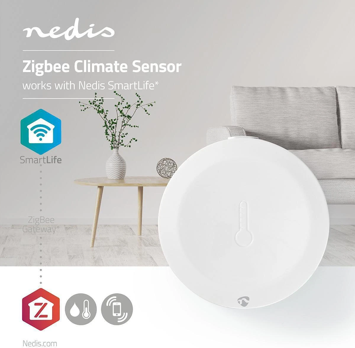 Nedis Smart Climate Sensor ZBSC10WT | ZigBee 3.0 | Maitinamas akumuliatoriumi | Android™ / IOS | Baltas