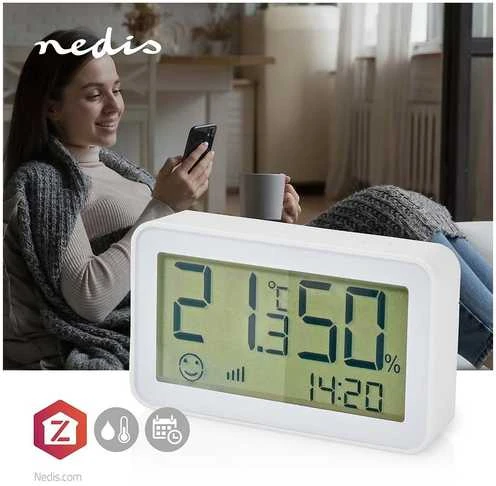 Oro drėkintuvas Nedis ZBSC30WT, Baltas, Patalpų higrometras, Patalpų termometras, Higrometras, Termometras, Higrometras, Termometras, Plastikinis, 0 - 95%