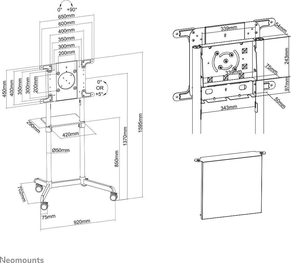 Laikiklis „Neomounts NEWSTAR“ MOBILUSIS PLOKŠČIAEKRANIO GRINDŲ STOVAS (AUKŠTIS: 160 CM) 37–70" Baltas