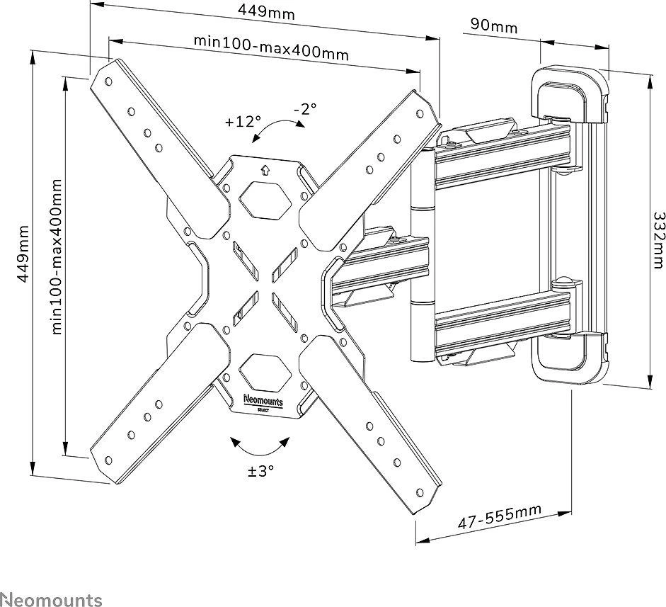 Laikiklis NEOMOUNTS SELECT SCREEN WALL MOUNT (FULL MOTION, 3 PIVOTS, VESA 400X400)