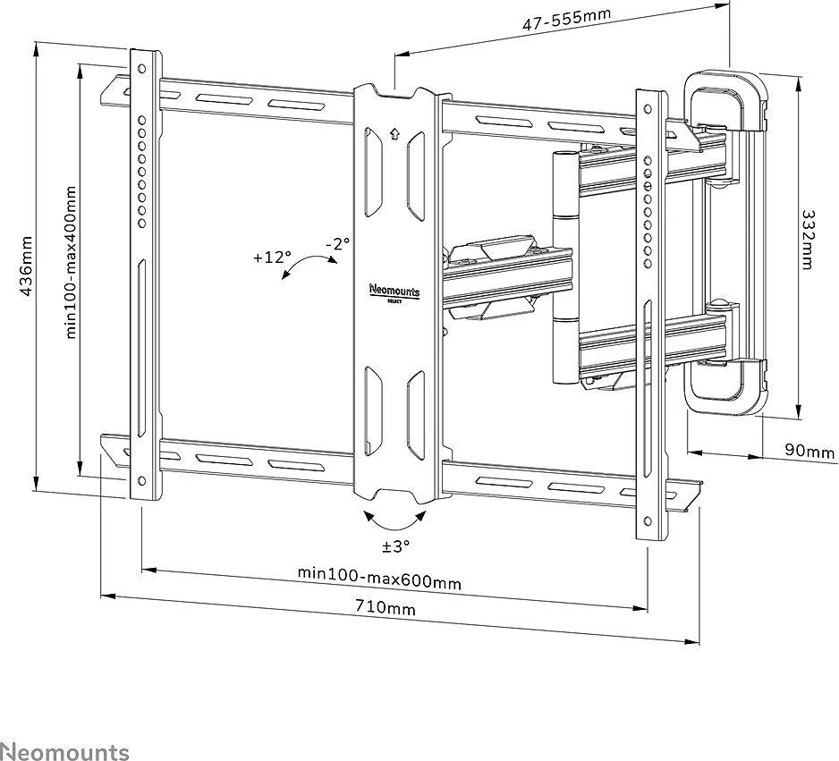 Laikiklis NEOMOUNTS SELECT SCREEN WALL MOUNT (FULL MOTION, 3 PIVOTS, VESA 600X400)