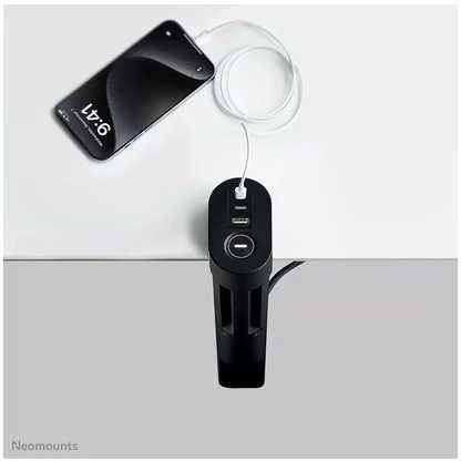 „Neomounts“ | Stalinis lizdas su spaustuku ir USB-C bei USB-A jungtimis – greitas įkrovimas | DS22-840BL6