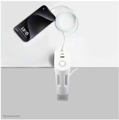 „Neomounts“ | Stalinis lizdas su spaustuku ir USB-C bei USB-A jungtimis – greitas įkrovimas | DS22-840WH6