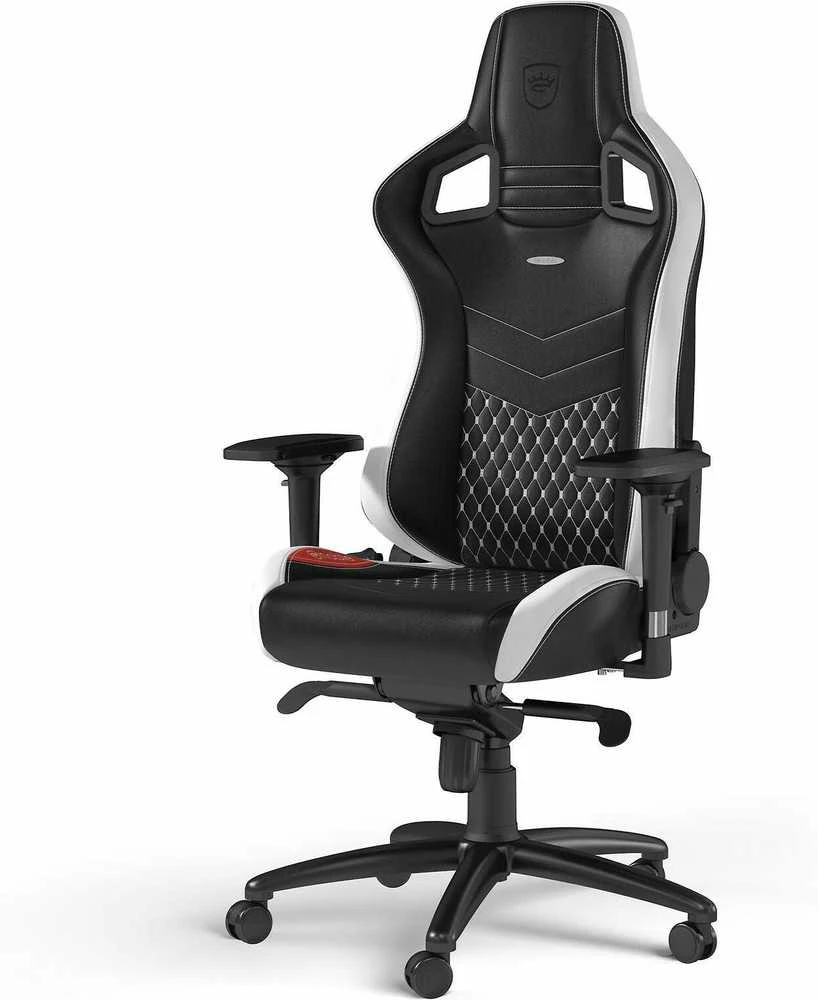 Žaidimų kėdė Noblechairs EPIC Real Leather Gaming Chair, Juoda-balta-raudona
