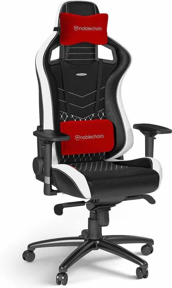 Žaidimų kėdė Noblechairs EPIC Real Leather Gaming Chair, Juoda-balta-raudona