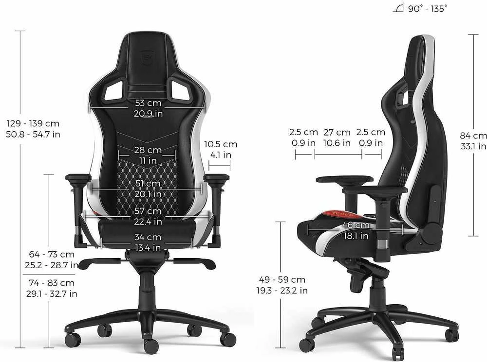 Žaidimų kėdė Noblechairs EPIC Real Leather Gaming Chair, Juoda-balta-raudona