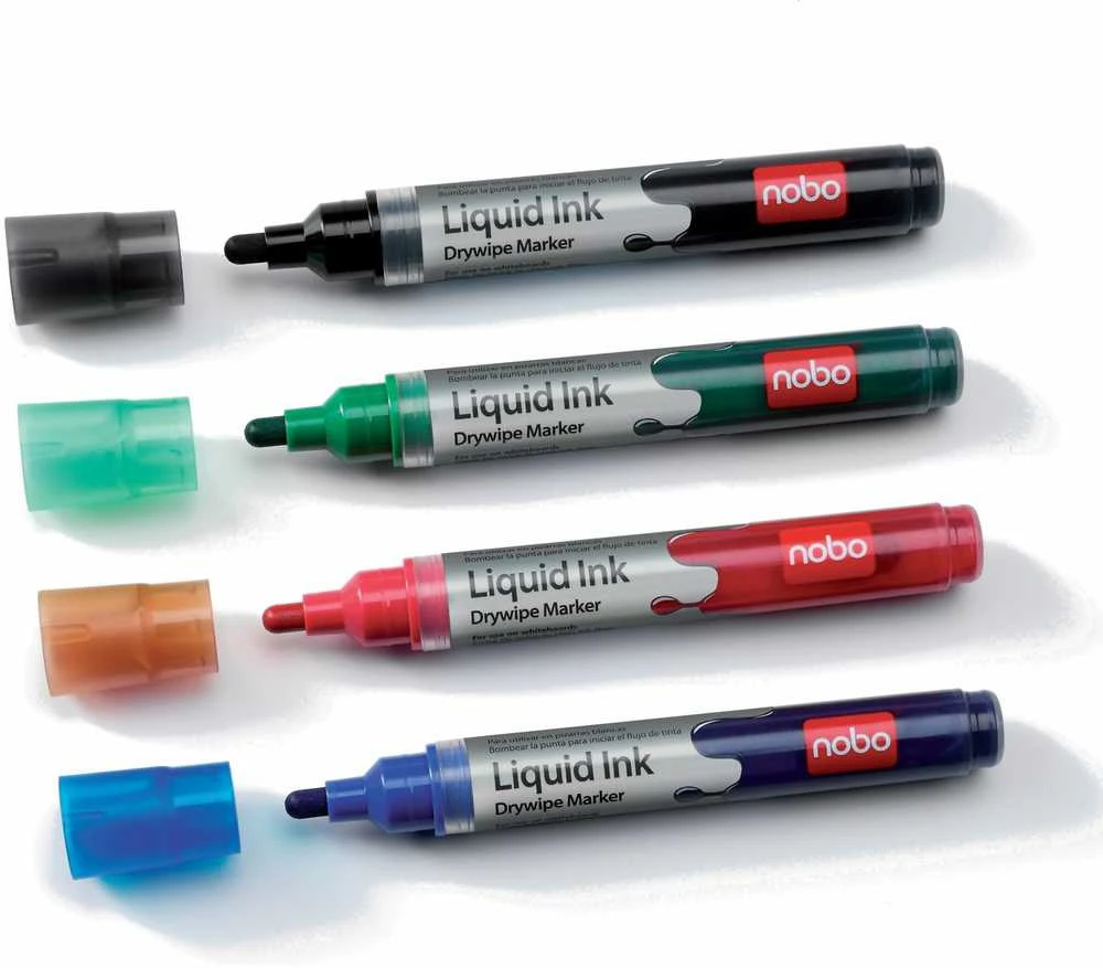 Žymeklių lentai rinkinys Nobo Liquid, apvaliu galiuku, 1-3mm, 4 spalvos