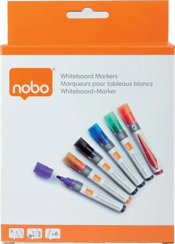 Baltos lentos žymekliai NOBO Liquid Ink, 6 vnt., įv. spalvų