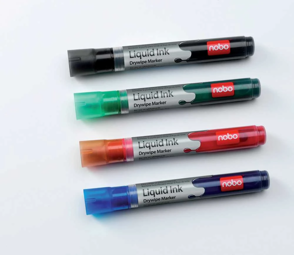 Baltos lentos žymekliai NOBO Liquid Ink, 6 vnt., įv. spalvų