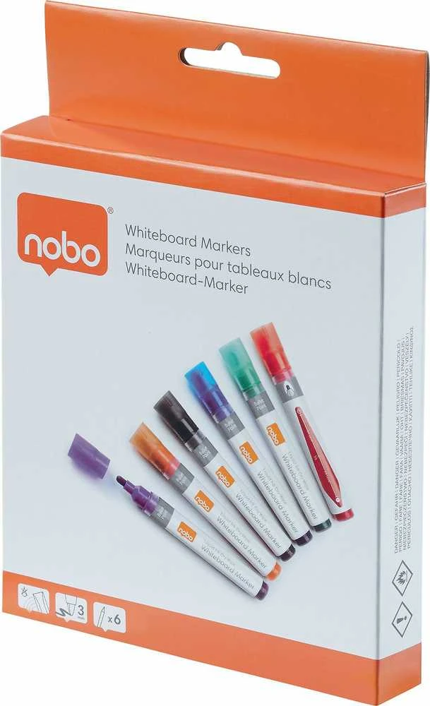 Baltos lentos žymekliai NOBO Liquid Ink, 6 vnt., įv. spalvų