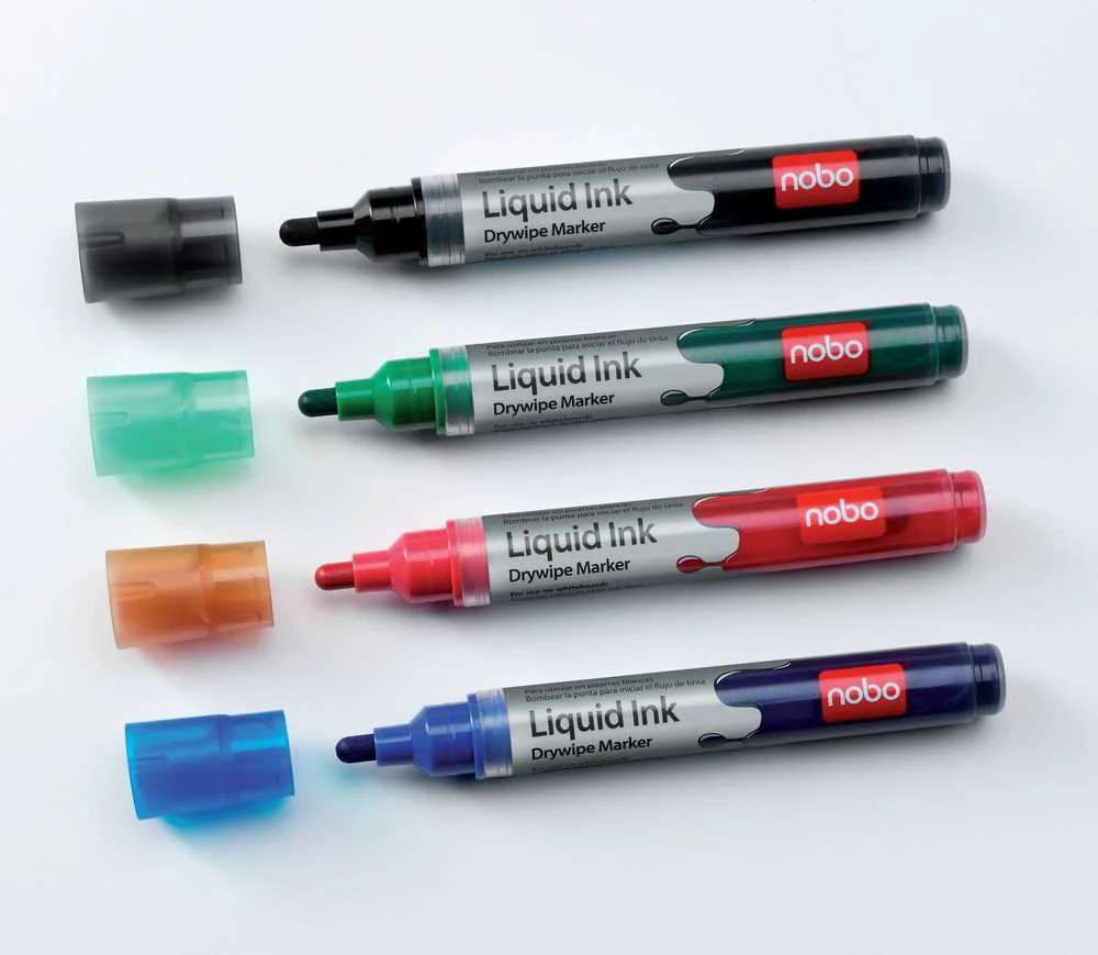 Baltos lentos žymekliai NOBO Liquid Ink, 6 vnt., įv. spalvų