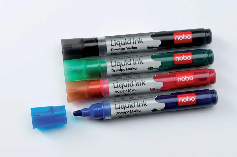Baltos lentos žymekliai NOBO Liquid Ink, 6 vnt., įv. spalvų
