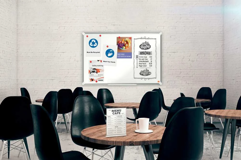 Keramikinė balta magnetinė lenta NOBO Premium Plus, 120×90 cm, sertifikuota EU Ecolabel