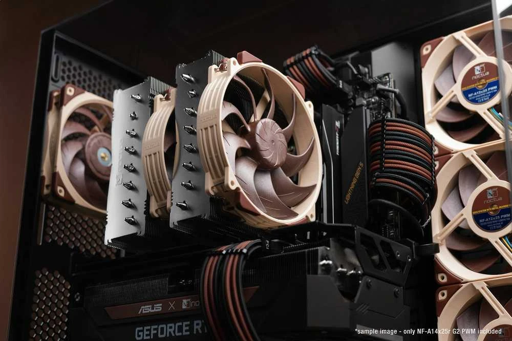 Noctua NF-A14x25R G2 ventiliatorius korpuso viduje