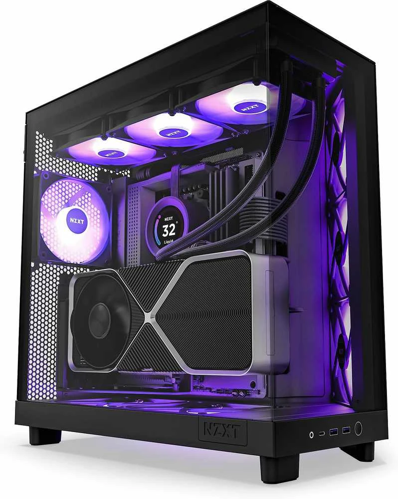 Kompiuterio korpusas NZXT H6 FLOW RGB MIDI BOKŠTAS SU LANGU, Juodas