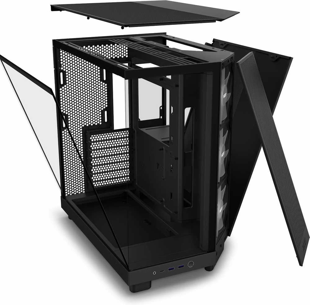 Kompiuterio korpusas NZXT H6 FLOW RGB MIDI BOKŠTAS SU LANGU, Juodas