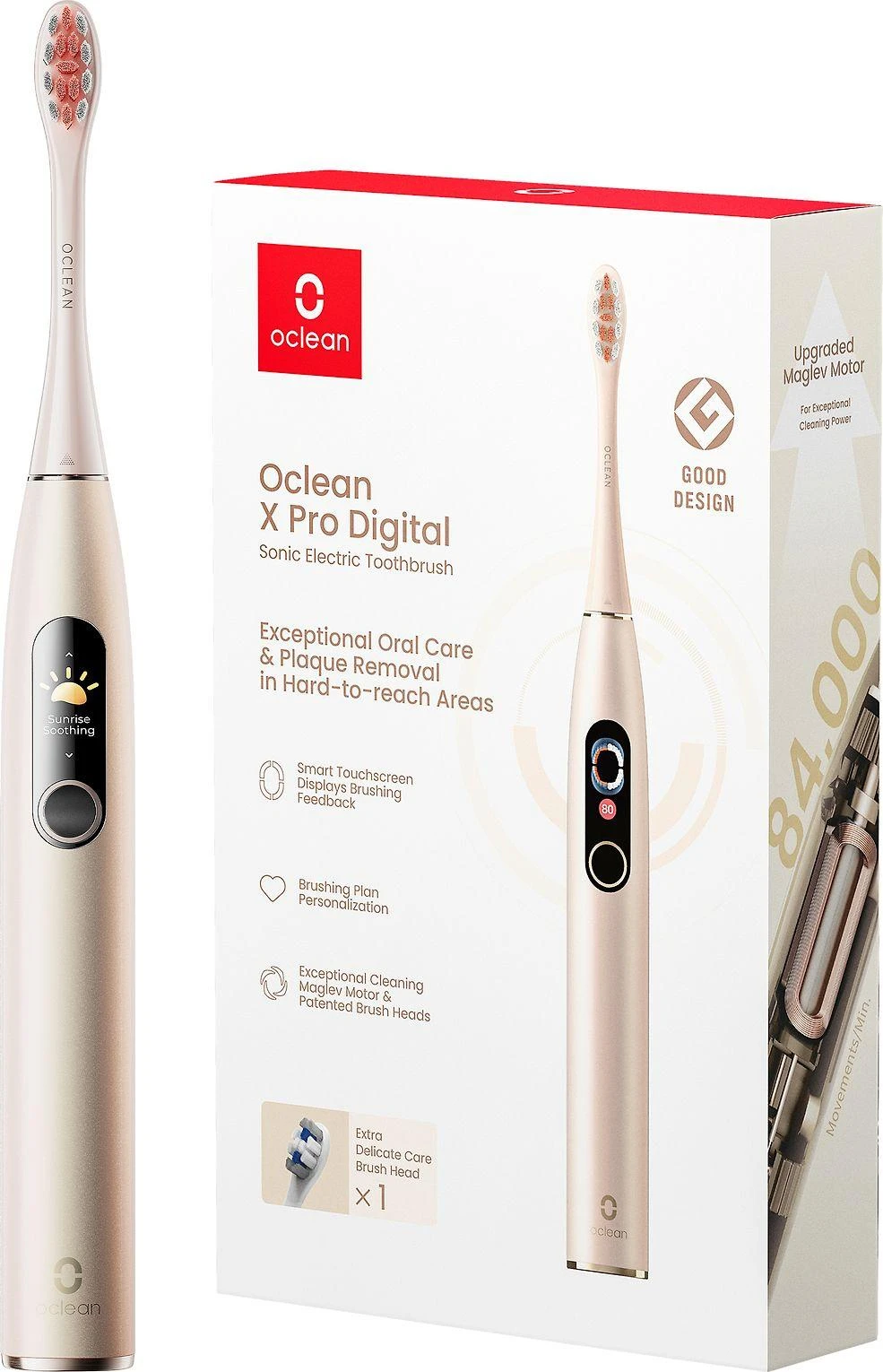 Oclean Elektrinis dantų šepetėlis X Pro Digital, Auksinės spalvos aprašymas - Prekės nuotrauka