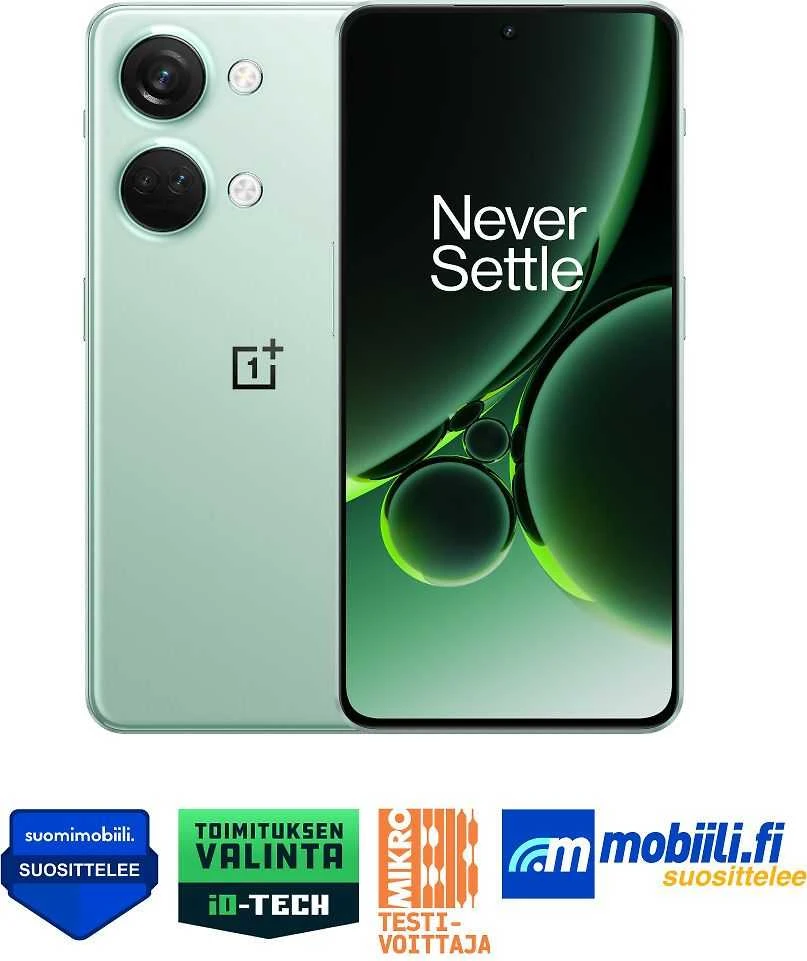 OnePlus | Nord | 3 | Miglotas Žalias | 6,74 colio | Skystas AMOLED | 1240 x 2772 | Mediatek MT6983 | Matmenys 9000 (4 nm) | Vidinė RAM 8 GB | 128 GB | Dvi SIM kortelės | Nano-SIM | 4G | 5G | Pagrindinė kamera 50+8+2 MP | Antrinė kamera 16 MP |. 13 |