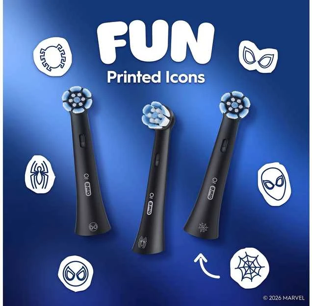Oral-B iO Kids 6+ elektrinio dantų šepetėlio antgalis „Marvel Spider-Man“, juodas, 3 vnt.