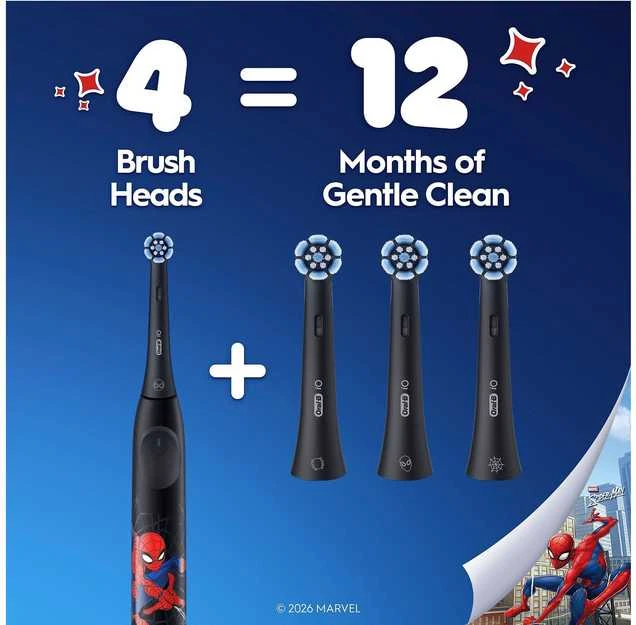 Oral-B iO Kids 6+ elektrinio dantų šepetėlio antgalis „Marvel Spider-Man“, juodas, 3 vnt.