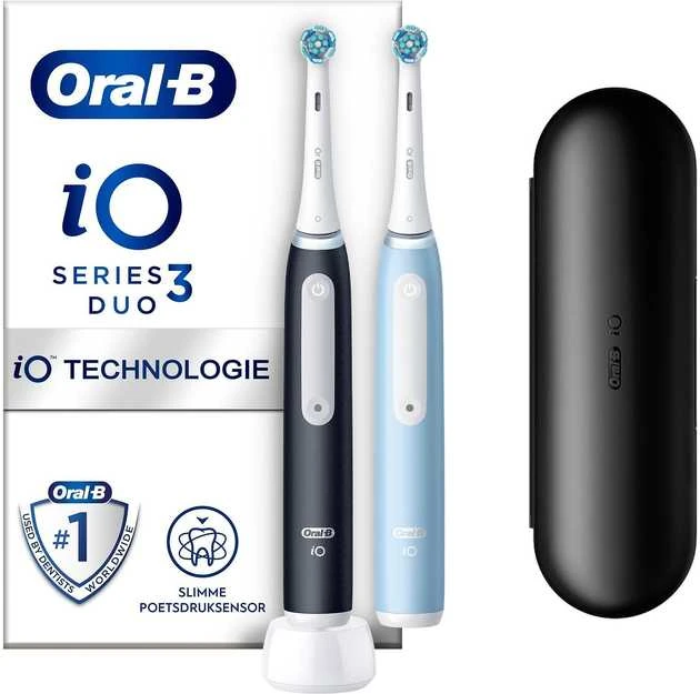 Braun iOG3d.2i6.2K Oral-B iO3 Elektrinis Dantų Šepetėlis Matt Juodas/Ice Mėlyna Duo Pack Edition