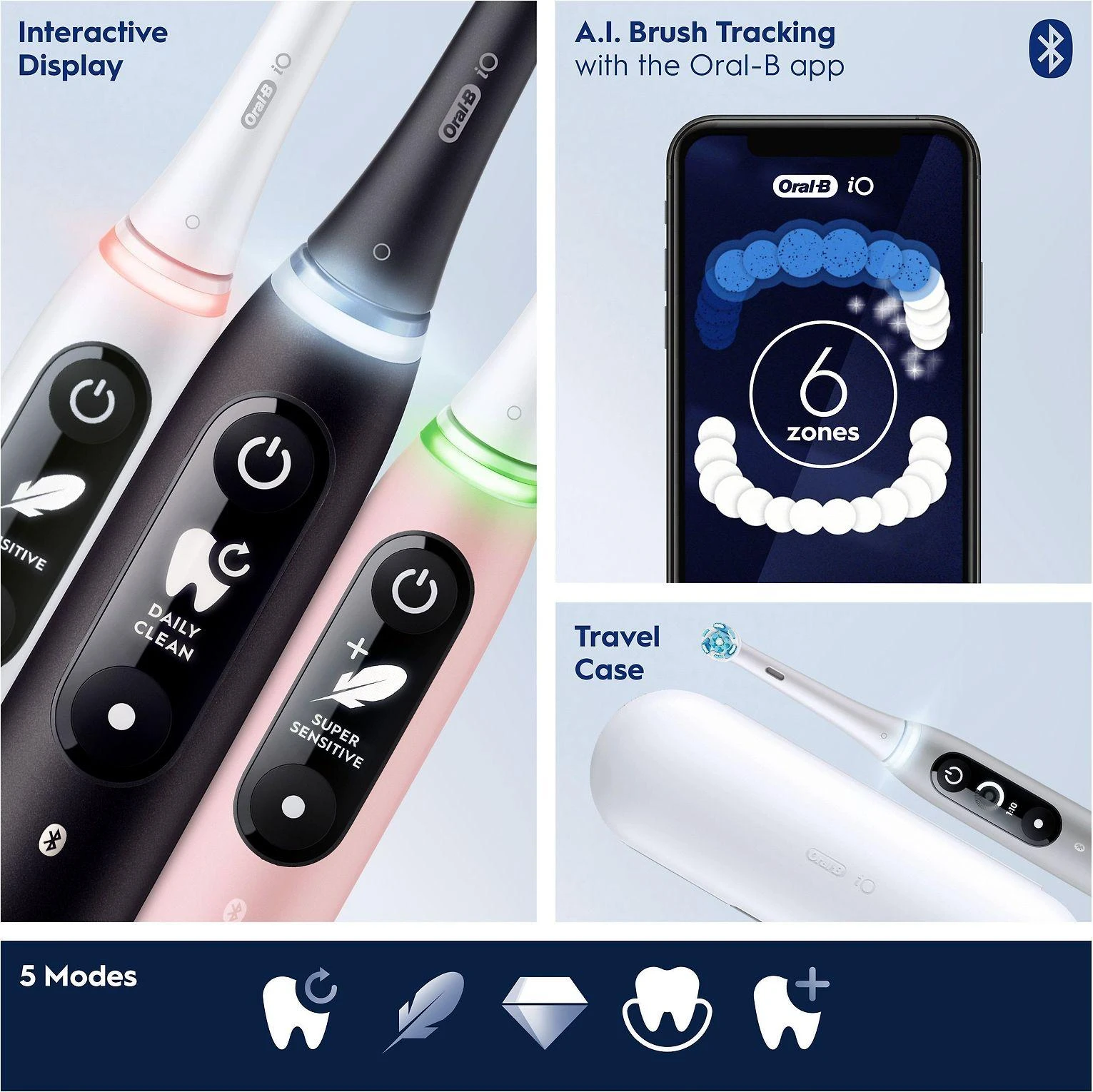 Oral-B iO6s šepetėlio funkcijos ir priedai