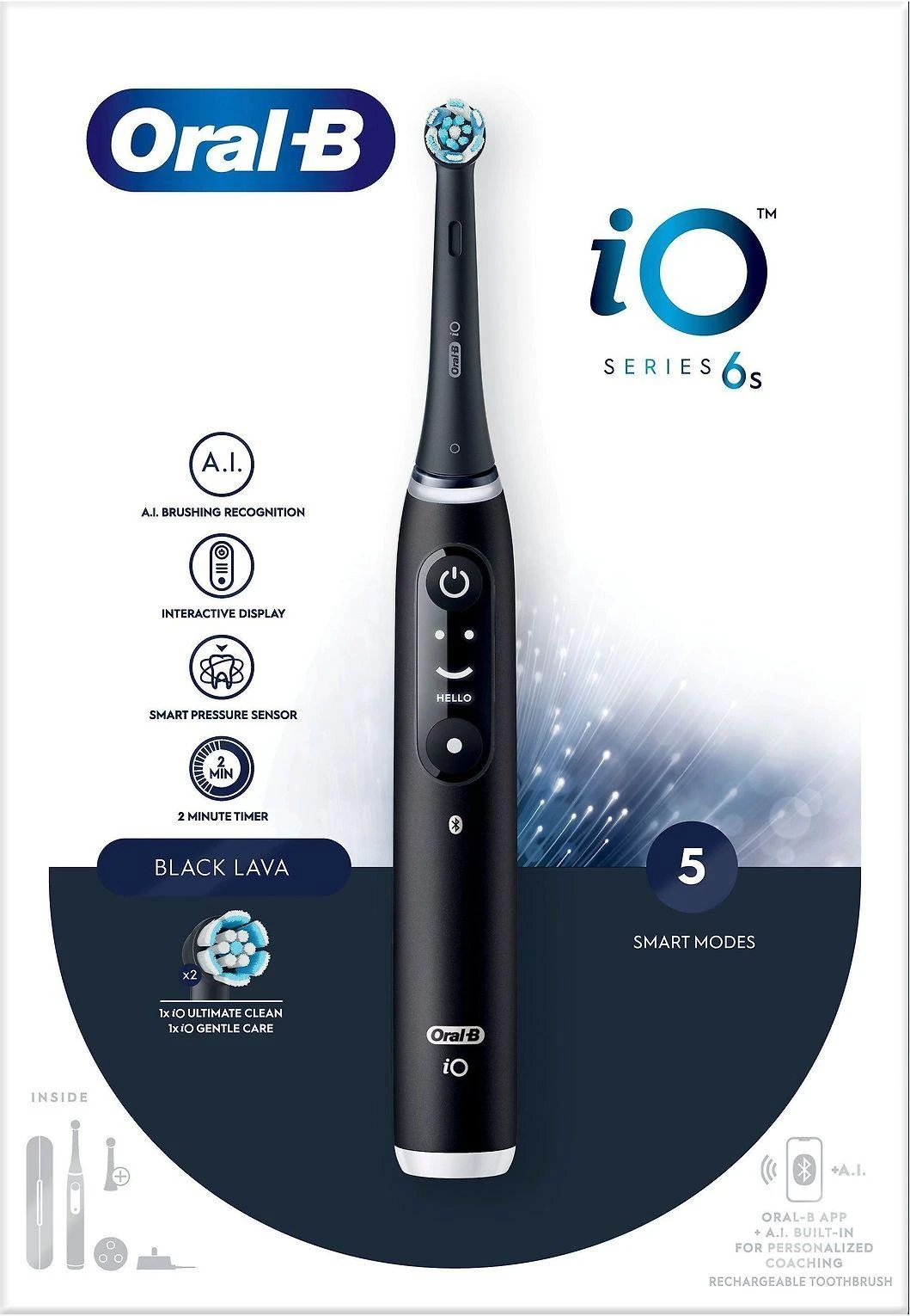 Oral-B Elektrinis dantų šepetėlis | iO6s | Įkraunamas | Suaugusiems | Šepetėlių skaičius galvutės įeina 1 | Number of teeth brushing modes 5 | Juodas Lava