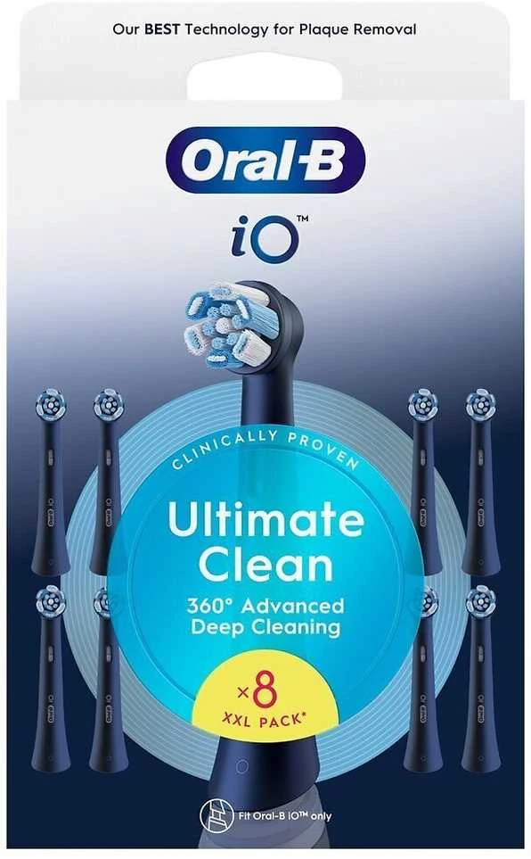„Oral B iO“ serijos „Ultimate Clean Juodas“ keičiamos dantų šepetėlio galvutės – juodos – 8 vnt.