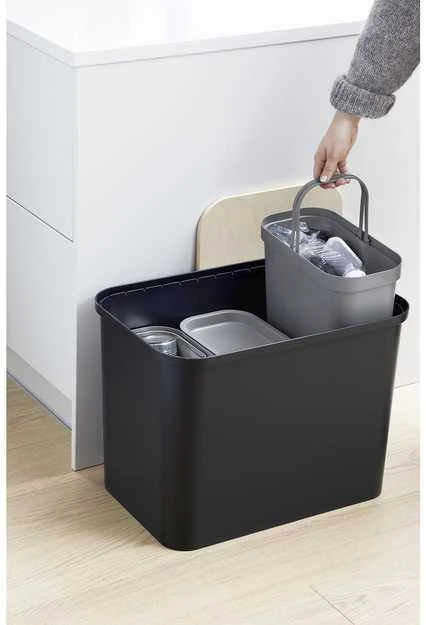 Orthex SmartStore Collect rūšiavimo rinkinys su faneros dangteliu, 76 L, juodas