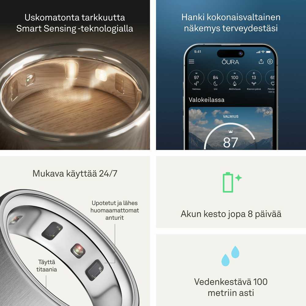 Išmanusis žiedas Oura Ring 4 | 7 dydžio, šlifuoto sidabro spalvos