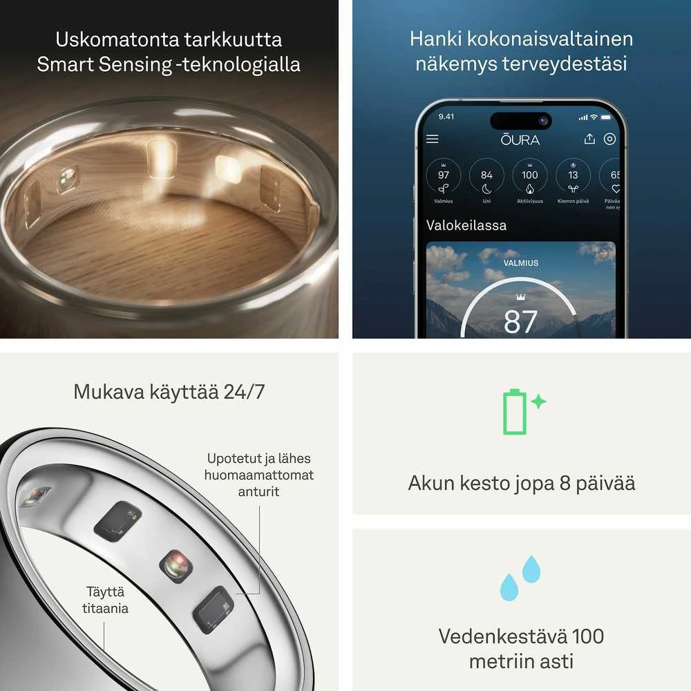 Oura Ring 4 älysormus, Sidabrinis, koko 9