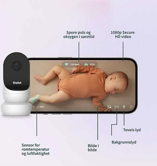 Išmani kūdikio kojinė „Owlet Dream Sock“, mėlynos spalvos + Owlet Cam 2 mobili auklė